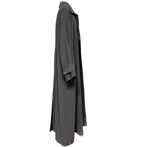 coat ANNE KLEIN vintage trench black swishy poly twill large casual classic boho - Picture 6 of 14